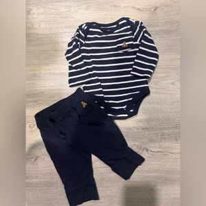 GAP Navy & White Striped Baby Bodysuit with Teddy Accent